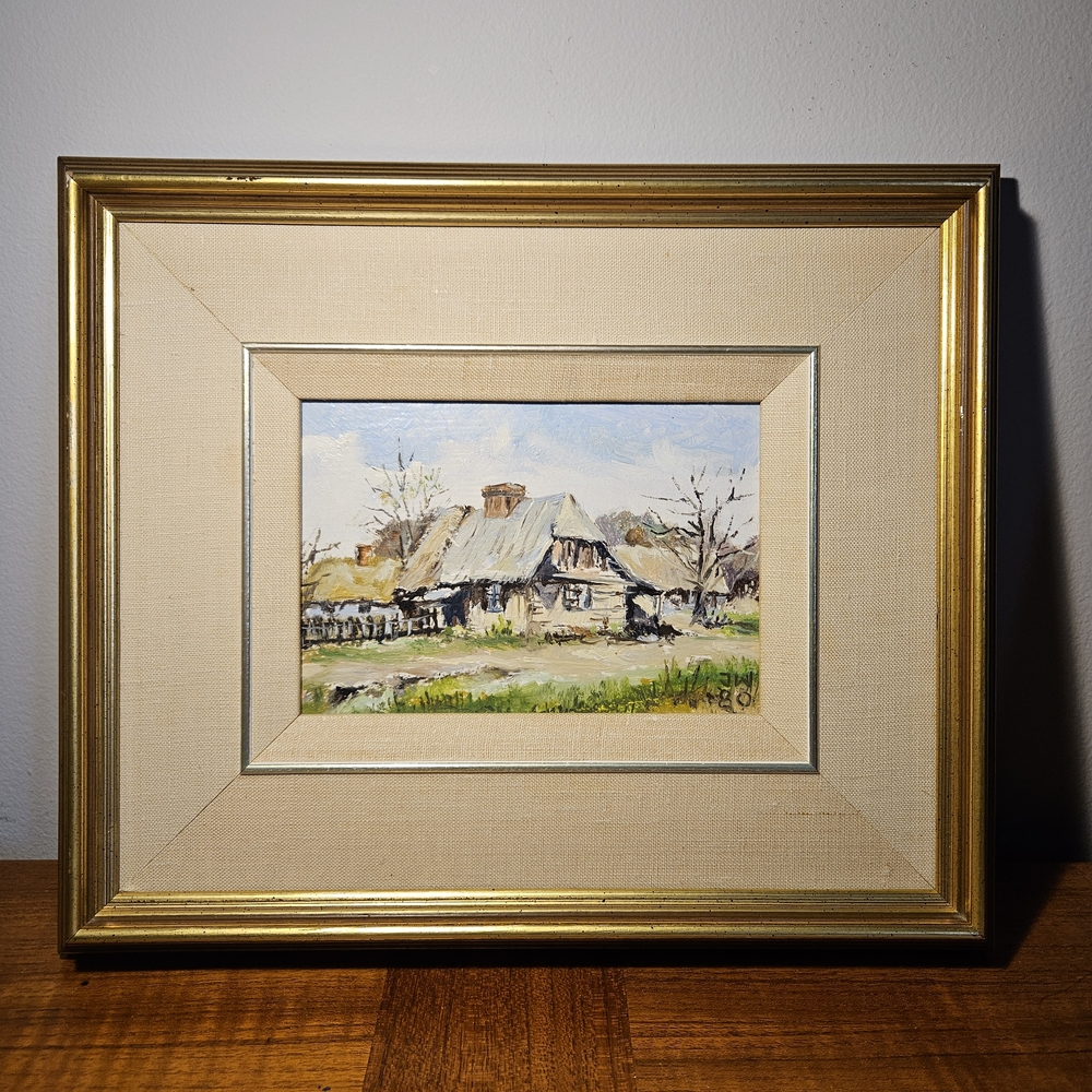 Rustic Landscape Framed Original Oil Painting With Fabric Matting